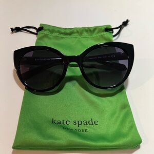Kate Spade Samantha/S black cat eye sunglasses with vibrant green pouch.